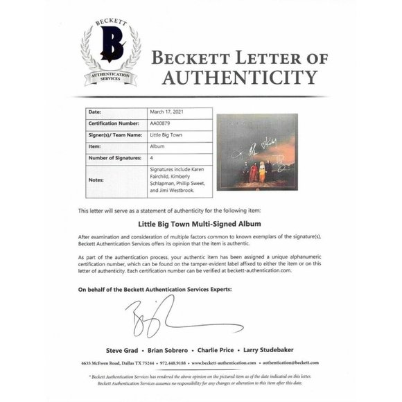 Little Big Town Signed Nightfall Vinyl Record Album Framed Beckett BAS Autograph - Picture 2 of 9